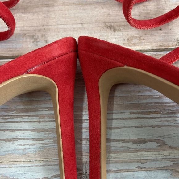 AVEC LES FILLES Joia Red Kid Suede Ankle Wrap Sandal 6M - Picture 9 of 14